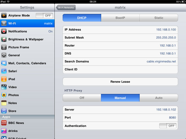 iPad proxy settings